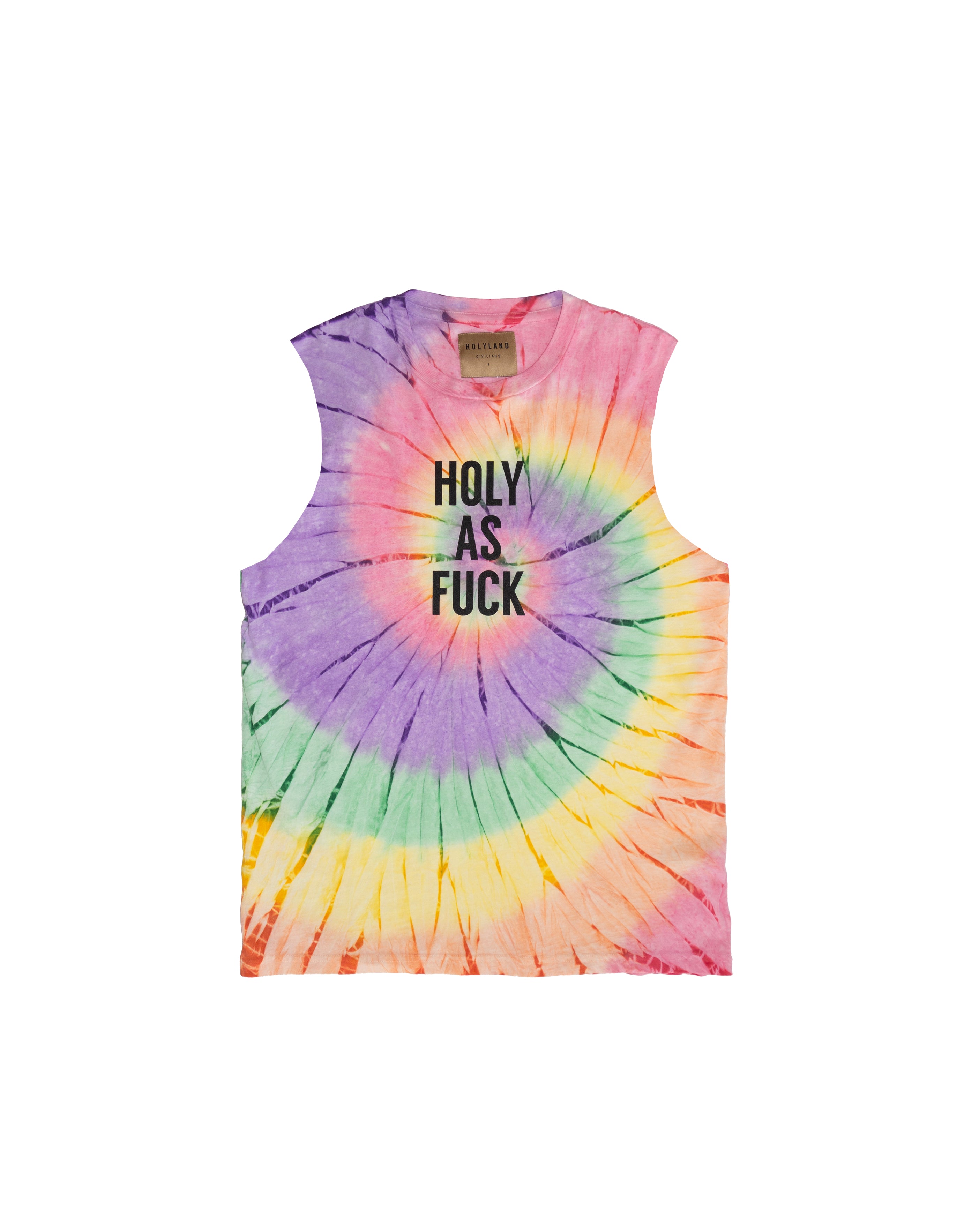 HOLY AS F*** TIE DYE SLEEVELESS TANK HOLYLAND CIVILIANS IL